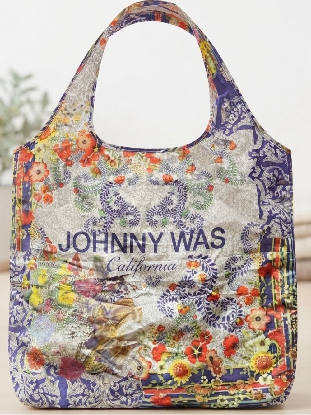 NWOT Johnny Was California Reusable Nylon Tote Bag Paisley Pattern